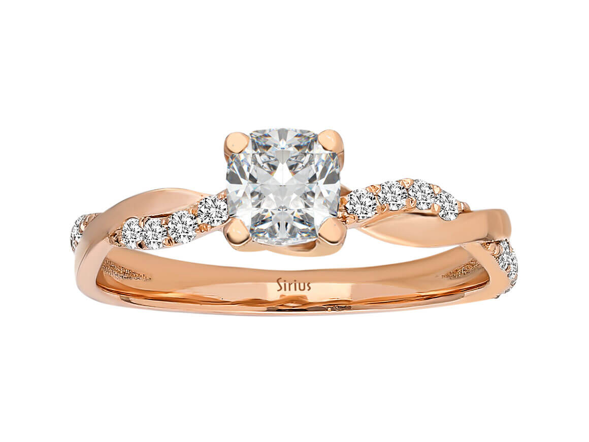 0.60 total carat diamond cushion cut solitaire ring in 14 K rose gold