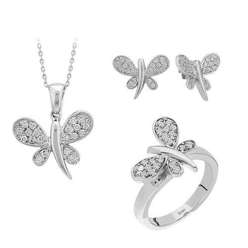 Diamant Libellen Schmuckset in 585er Weißgold