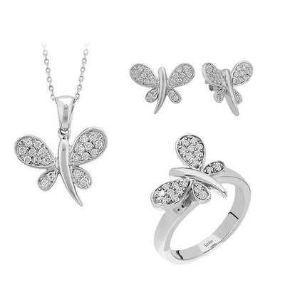 Diamant Libellen Schmuckset in 585er Weißgold