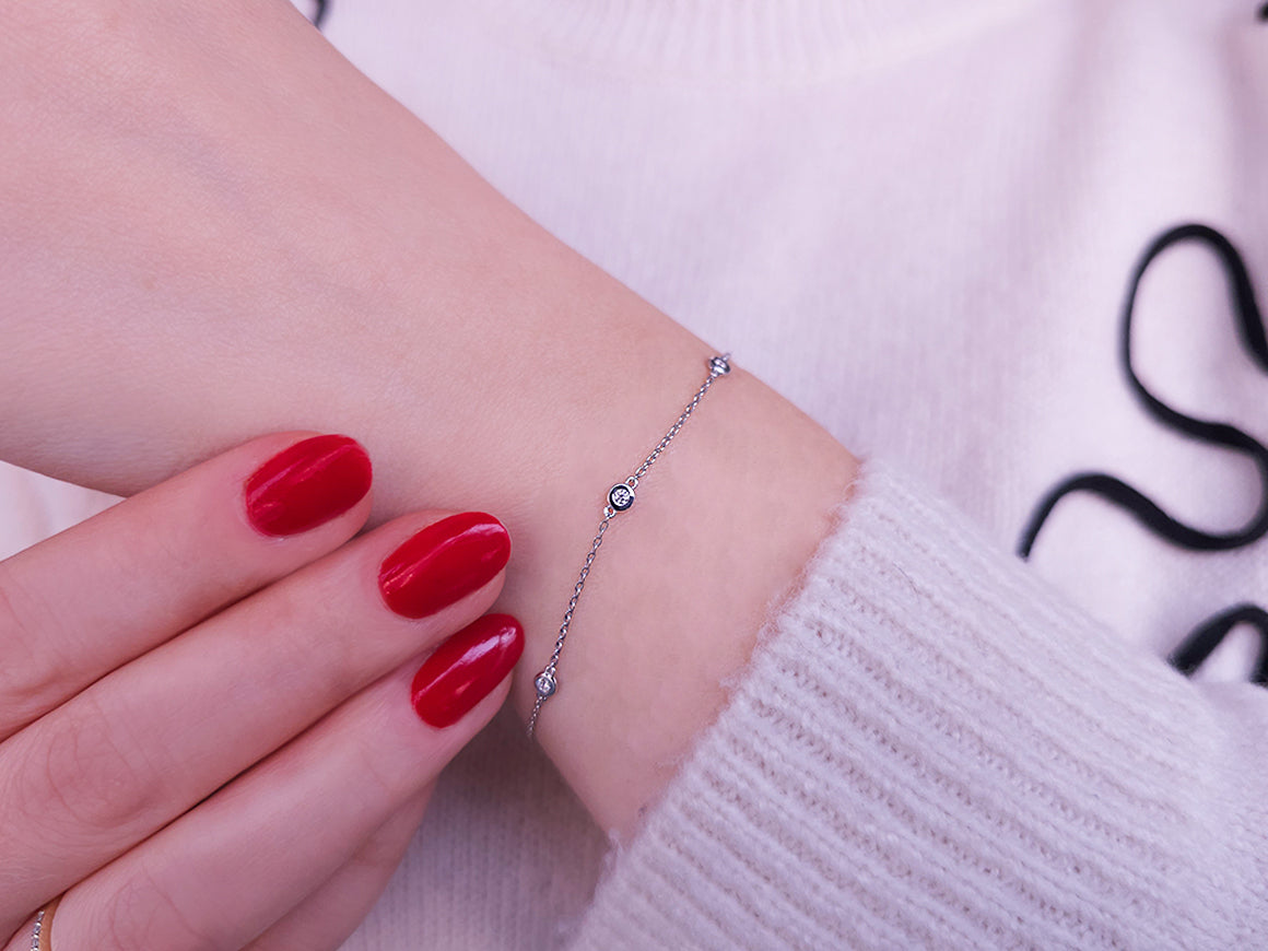 0,12 Gesamtkarat Diamant Armkette in 585er 14 Karat Weißgold - handgefertigter Diamantschmuck aus Feingold | Sirius Diamant