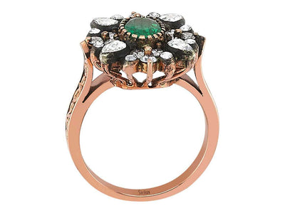 Diamond Emerald Rose-Cut Diamond Ring in 8 Carat Red Gold