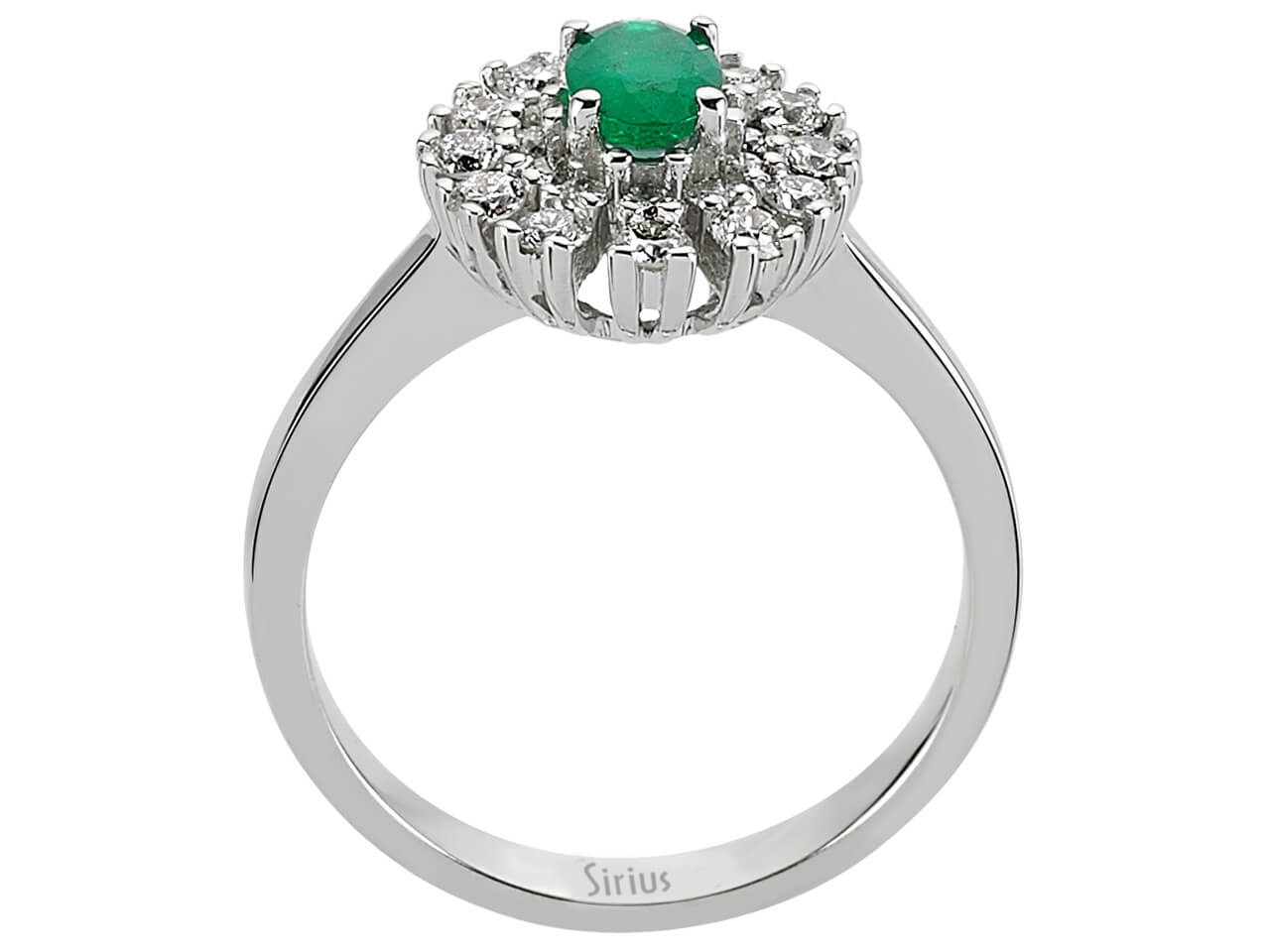 Diamond and oval emerald ring in 14 carat white gold