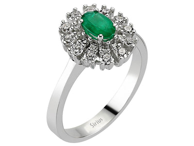 Diamond and oval emerald ring in 14 carat white gold