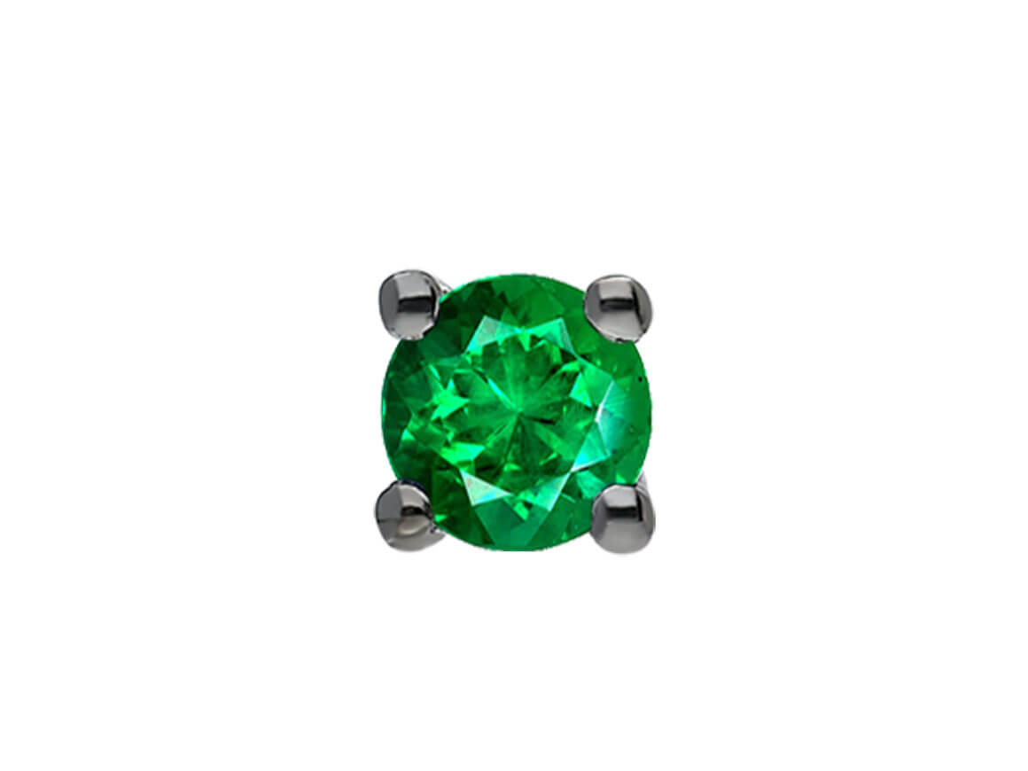 0.22 carat emerald solitaire men's earring in 585 14 K white gold 
