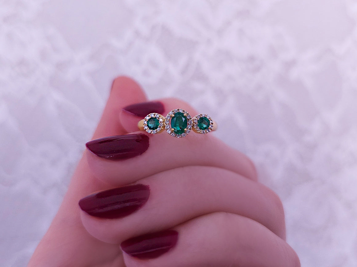 Tria Belladore ring with emerald and diamonds