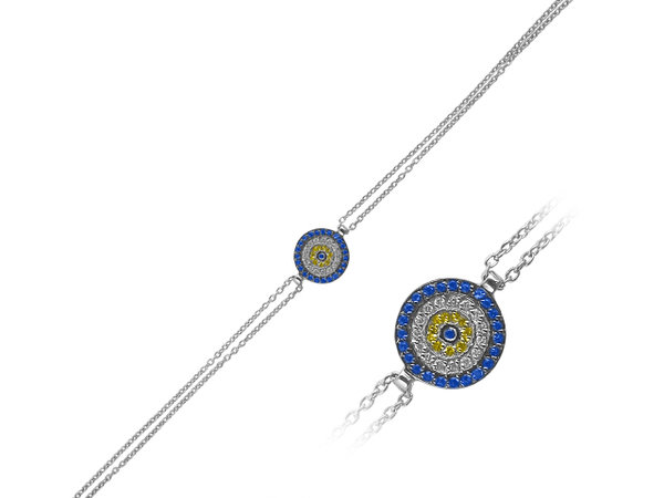 Diamant und Saphir Augenblaue Motiv Armband in 585er 14 Karat Weißgold