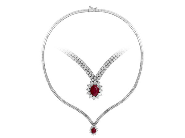 3,00 ct. Diamant und Oval Rubin Halskette in 14 Karat Weißgold