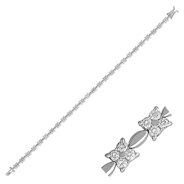 1,76 Karat Diamant Blumenmotive Armband in 14 Karat Weißgold