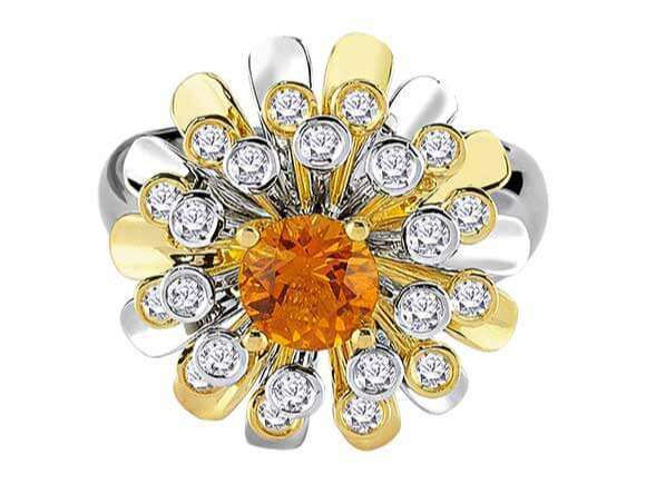 Diamant und Citrin Ring in 14 Karat 585er Gelb- und Weißgold