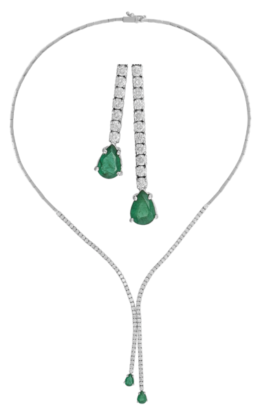 Diamant und Tropfen Smaragd Tennis Halskette