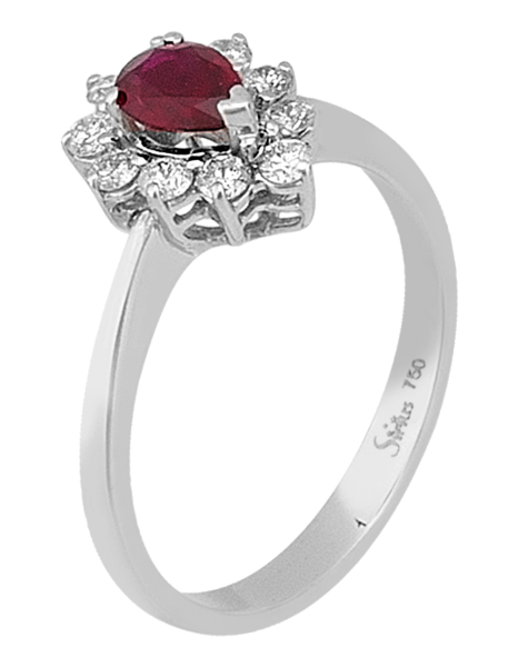 Diamant und Tropfen Rubin Ring