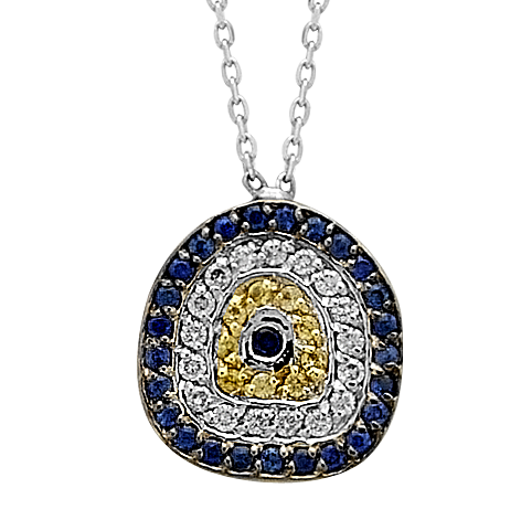 Diamant und Saphir "Blaues Auge" Motiv Collier in 14 Karat Weißgold