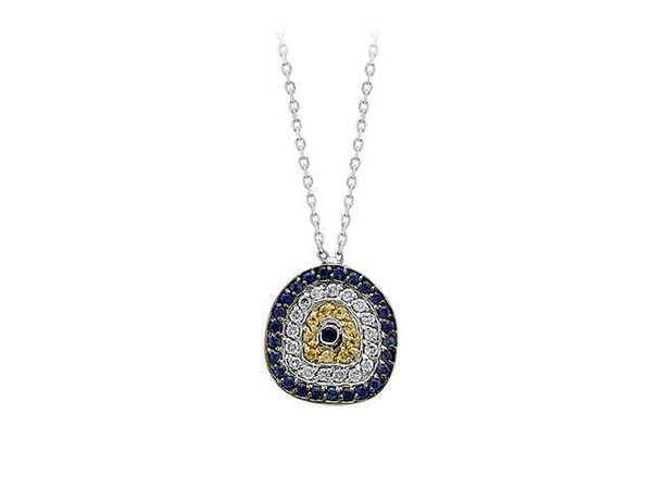 Diamant und Saphir "Blaues Auge" Motiv Collier in 14 Karat Weißgold