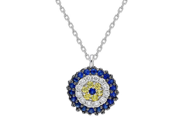 Diamant und Saphir "Blaues Auge" Motiv Collier