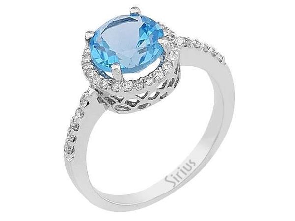 Diamant und Blauer Topas Ring