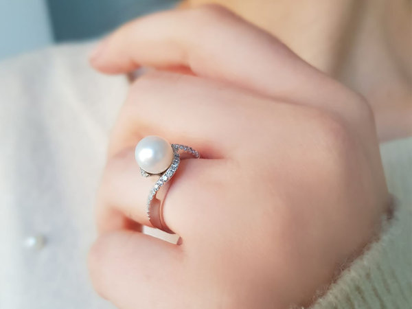 Perle & Diamant Ring in 14K