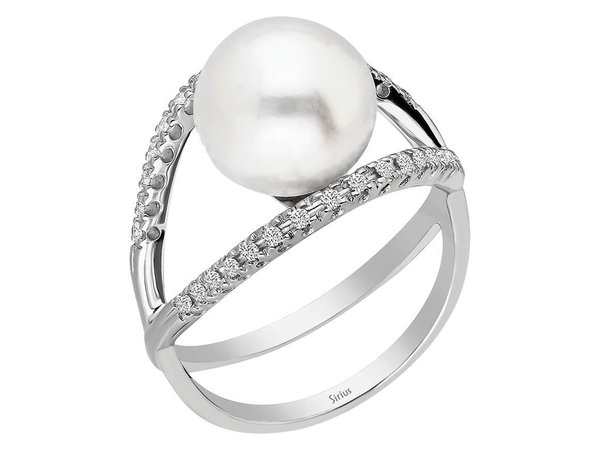 Diamant und Perle Ring in 585er 14 K Weißgold