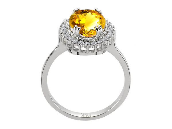 Diamant und Oval Citrin Ring in 585er 14 Karat Weißgold