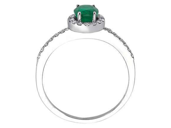 Diamant und Oval Smaragd Ring in 585er 14 K Weißgold