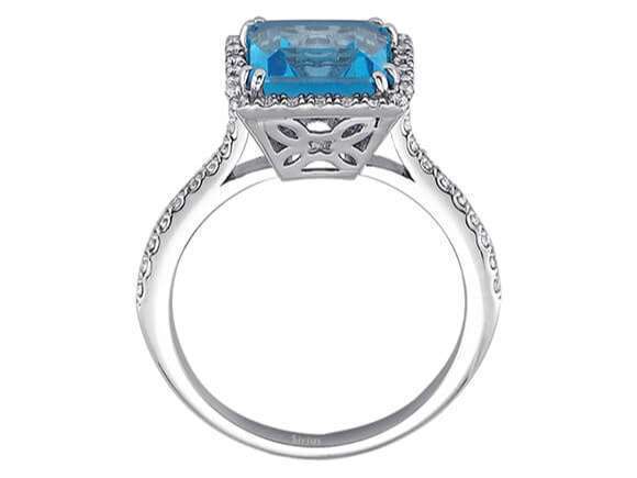 Diamant und Princess-Schliff Blauer Topas Ring