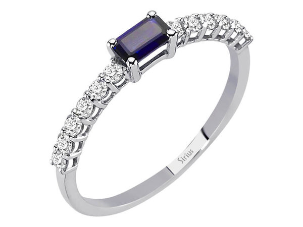 Diamant und Baguette Saphir Ring
