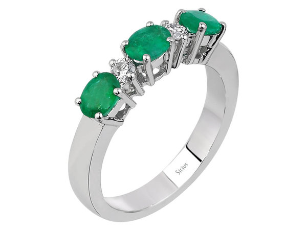 Diamant und Oval Smaragd Tria Ring