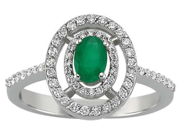 Diamant und Oval Smaragd Ring Damenring