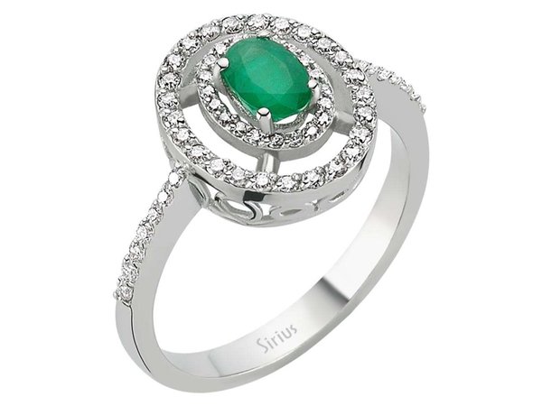 Diamant und Oval Smaragd Ring Damenring
