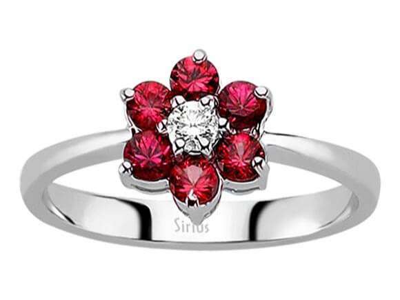 Diamant und Rubin Gänseblümchen Ring