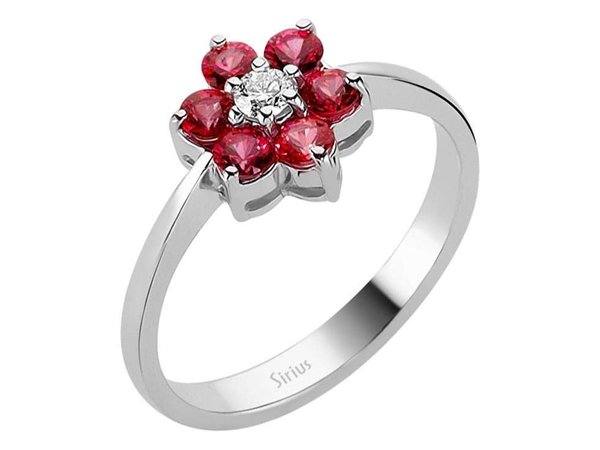 Diamant und Rubin Gänseblümchen Ring