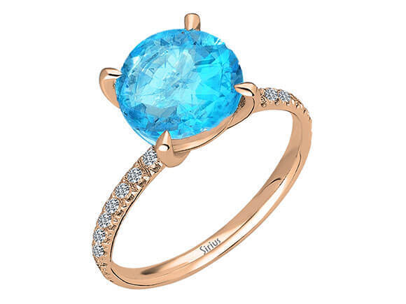 Diamant und Blauer Topas Mare Ring in 585er 14K Rotgold