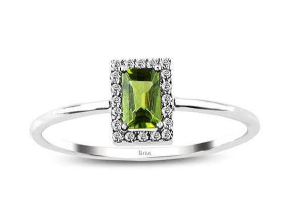 Diamant und Baguette Schliff Peridot Ring