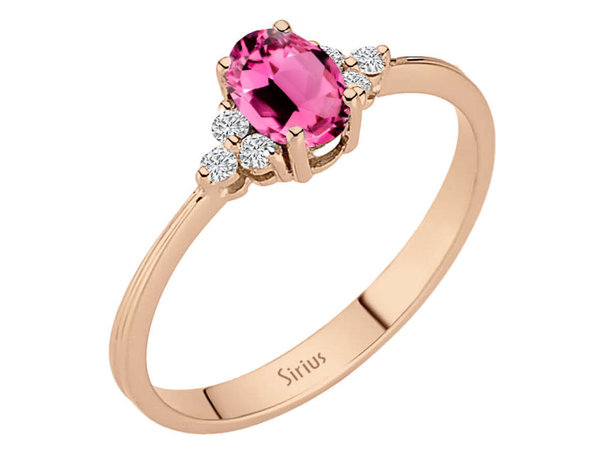 Diamant und Oval Rosa Turmalin Ring