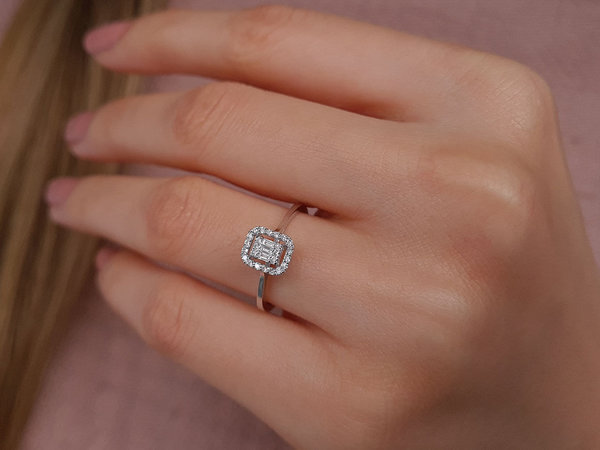 F Farbe 0,16 Carat Baguette Diamant Ring