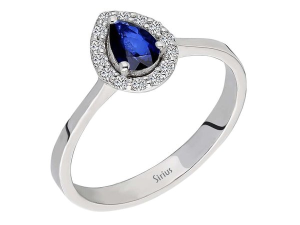 Diamant und Tropfen Saphir Ring