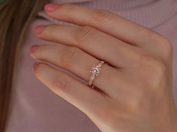 Diamant und Morganit Vintage Solitär Ring