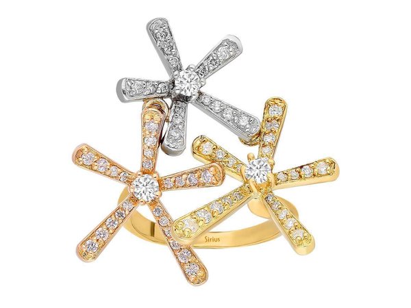 Diamant Drei Farbig Blumig Ring in 585er 14 Karat Gold