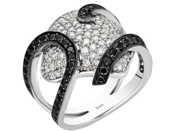 Weißer und Schwarzer Diamant Design Ring in 14 Karat Weißgold