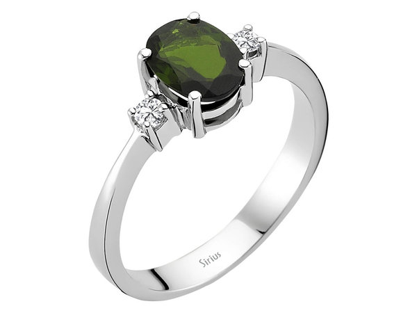 Diamant und Oval Grün Turmalin Ring