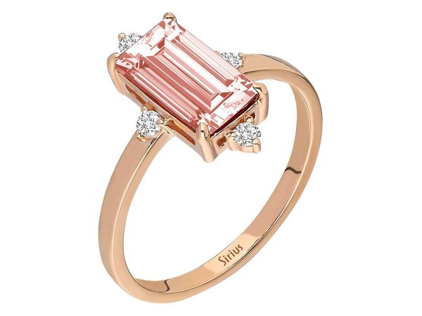 Diamant und Baguette Rosa Turmalin Ring