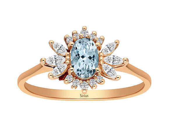 Marquise Diamant und Oval Schliff Aquamarin Ring