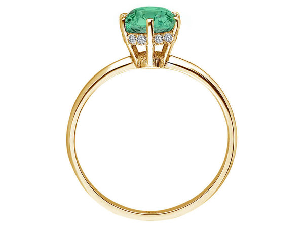 Diamant und Smaragd Plano Ring in 585er 14 K Gelbgold