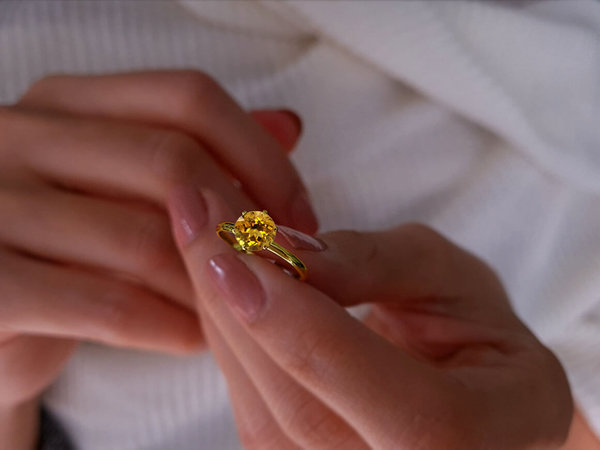 Diamant und Citrin Vintage Ring in 585er 14K Gelbgold