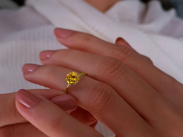 Diamant und Citrin Vintage Ring in 585er 14K Gelbgold