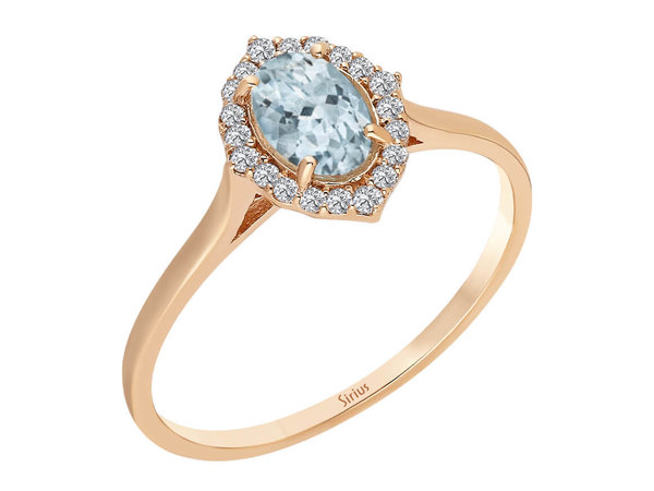 Diamant und Oval Schliff Aquamarin Ring