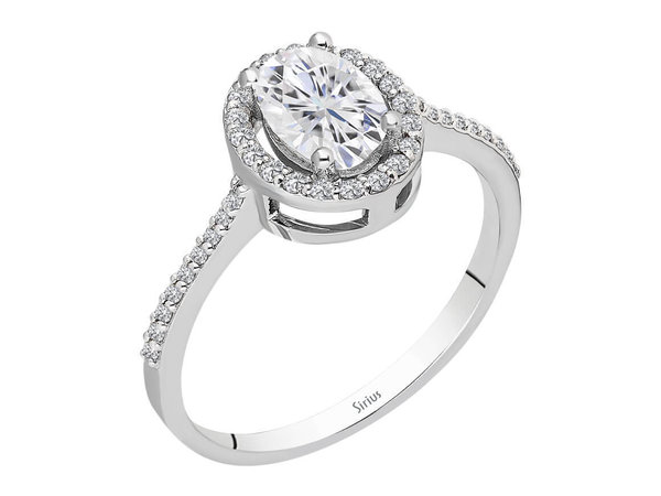 Diamant und Oval Weißer Saphir Ring