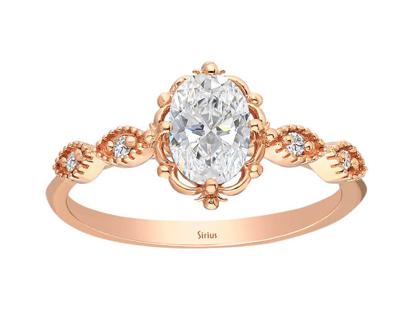 Diamant und Oval Weißer Saphir Henna Ring